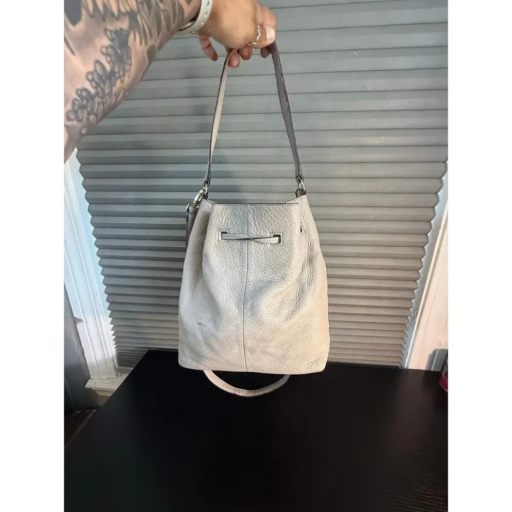 Kate Spade Gray Pebbled Leather Bucket Bag Tassel Crossbody Shoulder Handbag